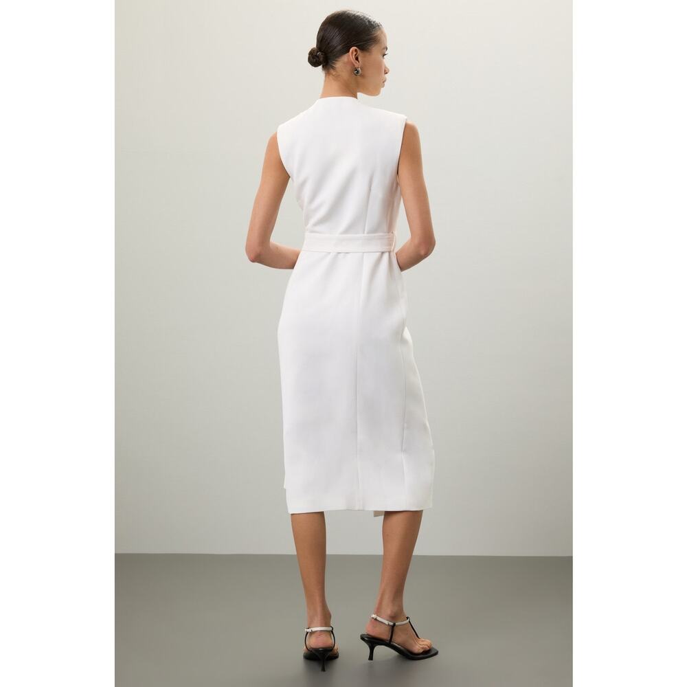 RTR Ted Baker Sz 2 White Crossover Tie Sleeveless Office Cocktail Midi Dress - Picture 2 of 10